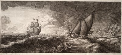 Uno yacht e tre navi da guerra in una tempesta. Stato 1 da Wenceslaus Hollar